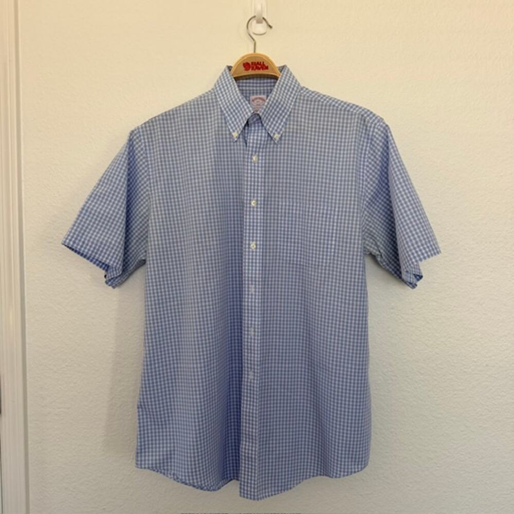 Brooks Brothers 346 The Original Polo Shirt Men's 16-1/2 Blue Check Short Sleeve